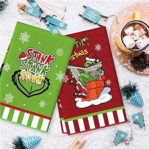 Red | Kitchen Towels 2 Pieces Christmas | 17.7 x 27.5 Inch | Grinch Decorations
